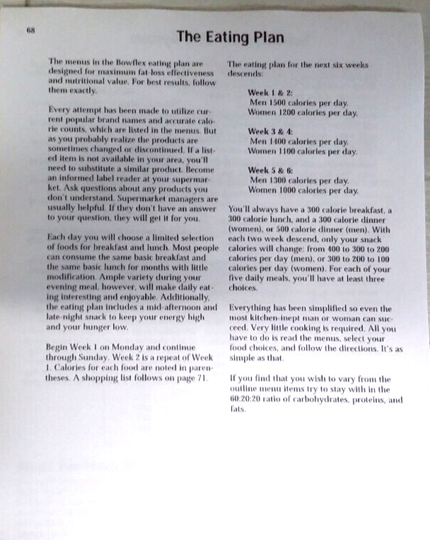Bowflex Power Pro Owner's Manual & Fitness Guide Workout List Diet Guide Reprint