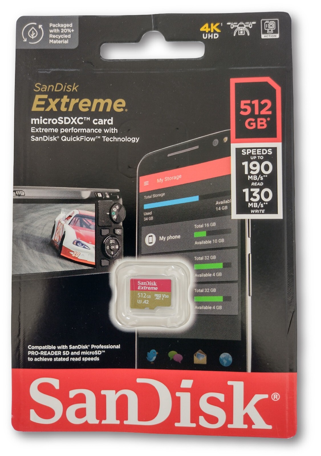 SD CARD Extreme 512GB microSDXC 4K UHD 190MB/s Read 130 MB/s Write.-image