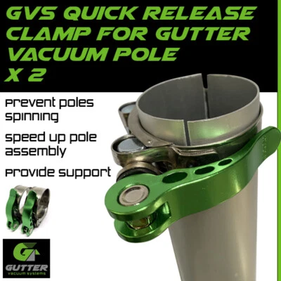 GUTTER VACUUM SYSTEMS LTD Quick Release Gutter Vacuum Pole Clamp x 2 For Aluminium Cleaning Pole Sections