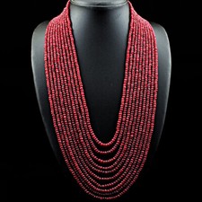 1074.00 Cts Earth Mined 10 Strand Red Ruby Round Shape Beads Necklace NK-06E275