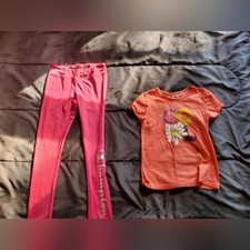 girl 8 champion drifit leggings and graphic tee