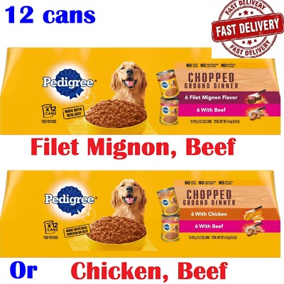 PEDIGREE CHOPPED GROUND DINNER Adult Canned Soft Wet Dog Food Variety Pack, with