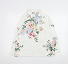 Joules Womens White Floral 1/2 Zip Sweatshirt UK 10 Cotton Blend