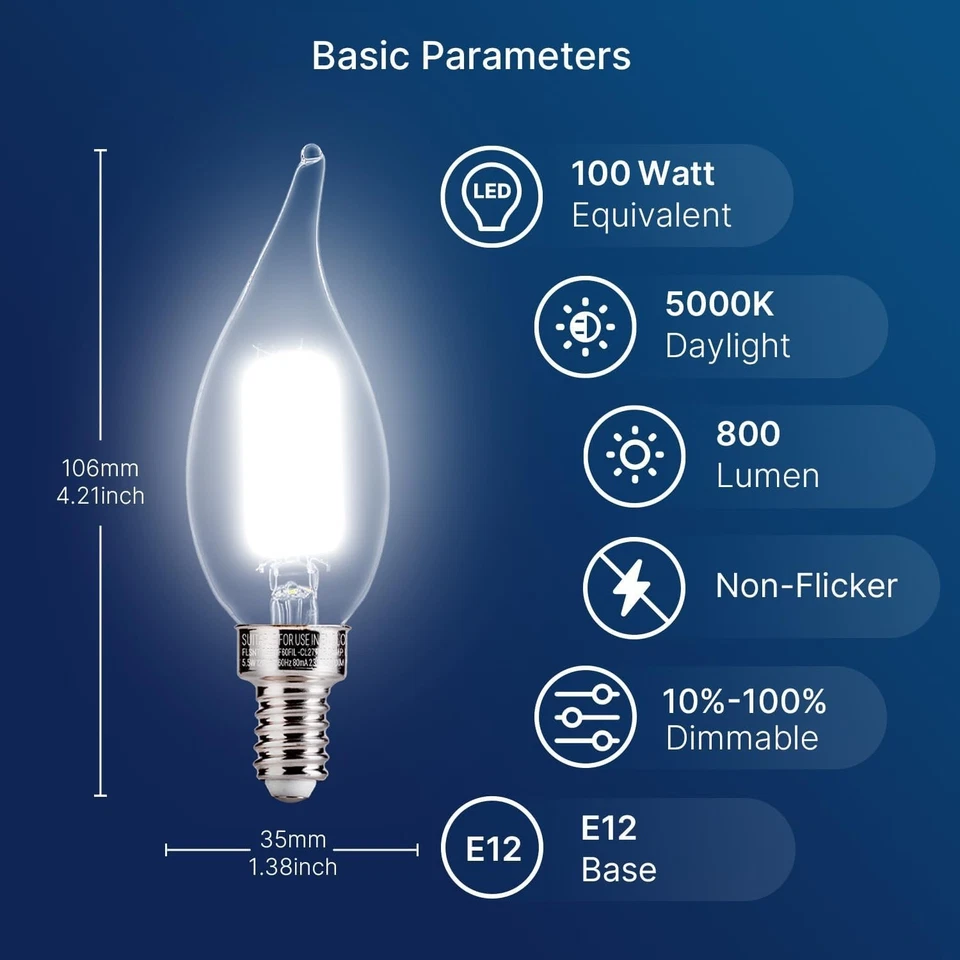 LED Candelabra Light Bulbs, E12 Chandelier LED Lig - Image 4 of 4
