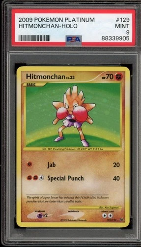 Pokemon Hitmonchan Platinum Holo Secret Rare #129 PSA 9 Mint