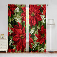 Christmas Curtains for Living Room Winter Red Flower Bedroom Curtains Window Pri