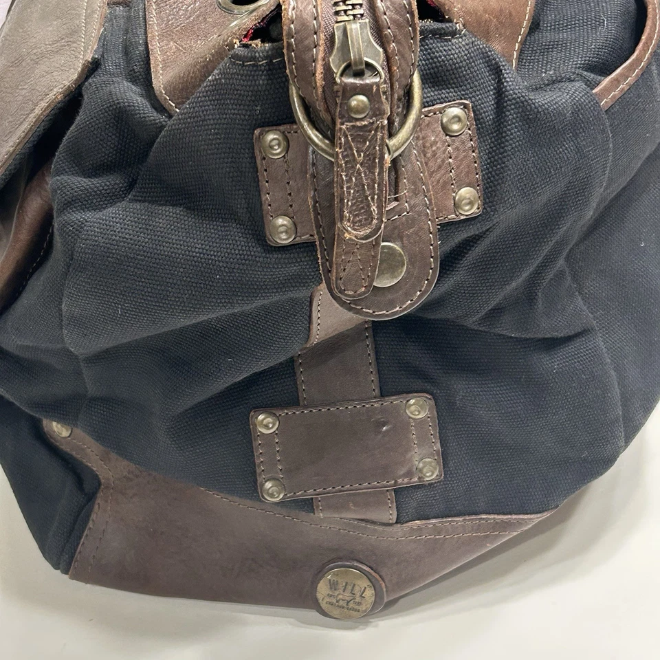 Will Leather Goods Green Canvas Leather Travel Duffle Bag Carry On Weekender - Image 2 of 4
