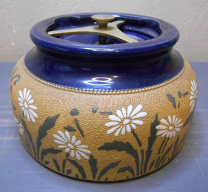 Aonian England Vintage Tobacco Humidor Jar Cobalt Blue Tan Ceramic with Lid