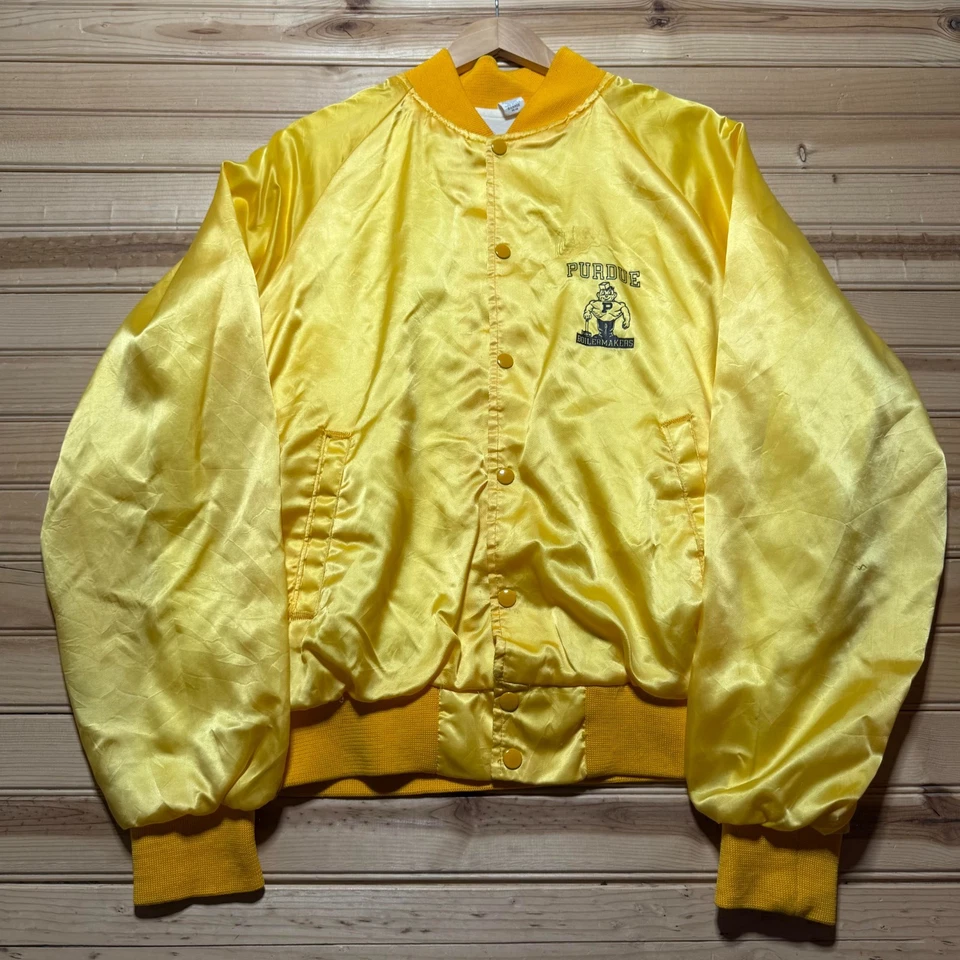 Vintage 70s 80s Purdue Boilermakers NCAA Satin Snap Bomber Jacket USA Made - XL - Image 2 of 4