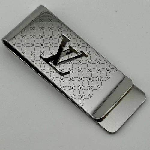 LOUIS VUITTON M65041 Money Clip Silver Polished Metal LV Logo Wallet AN0199