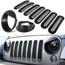 Front Grille Mesh Inserts Headlight Cover for Jeep Wrangler JK JKU Sport Fr...