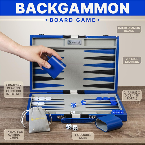 Backgammon Sets for Adults – 15-Inch PU Leather Board Game – Classic 2-Player Tr - Picture 2 of 9