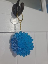 Keychain Sunflower New Blue W Sparkle Resin Keychain