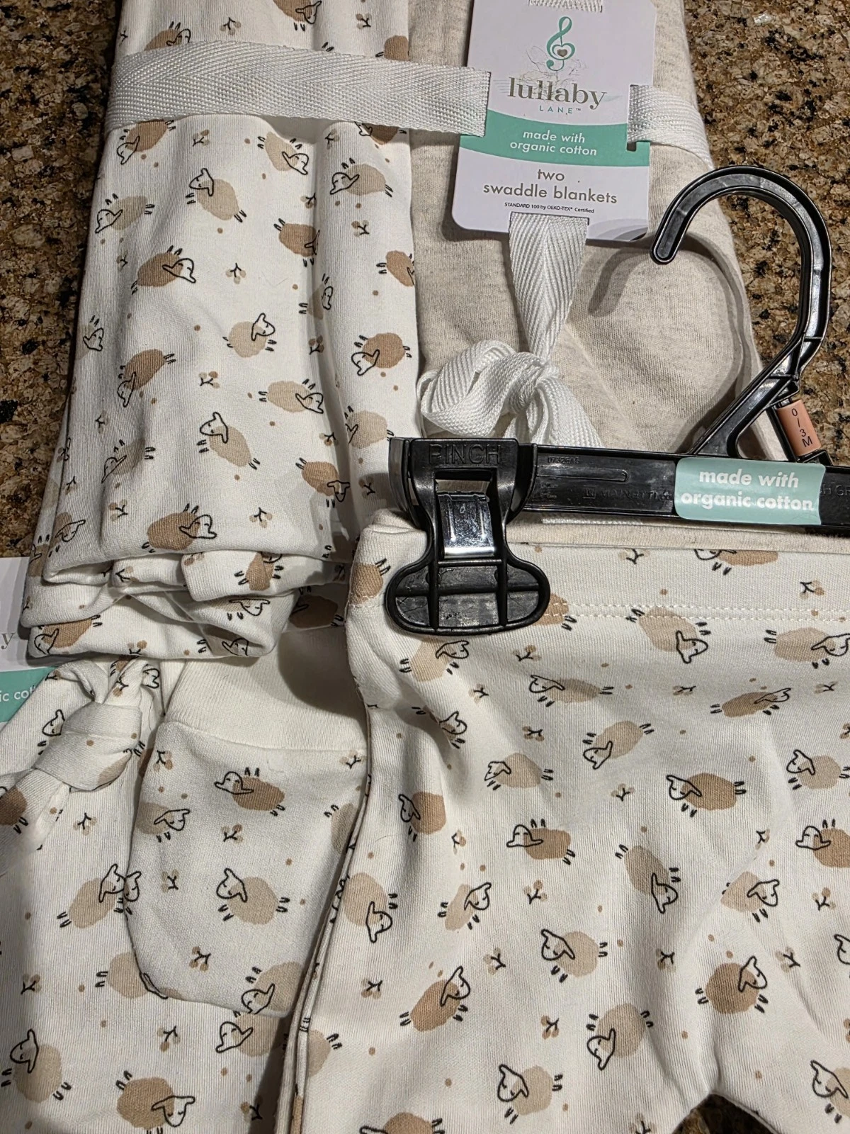 Swaddle Blankets, Hat - Baby Mittens - Pants - Baby Clothes - Sheep - 0/3 Months