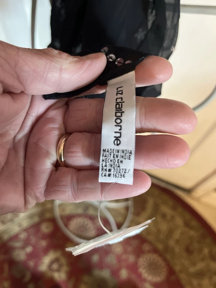 Liz Claiborne Negro Transparente Cuentas Chal Envolvente Bufanda Nuevo con Etiquetas India Rayón Foto 4 de 4