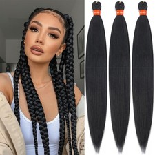 Black Pre Stretched Braiding Hair 30 Inch Box Braid Hair Extensions 3 Packs Yaki