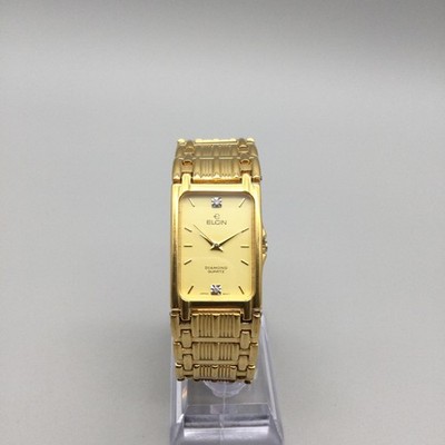 Vintage Elgin Diamond Watch Women Gold Tone 22mm Rectangular  display picture 1
