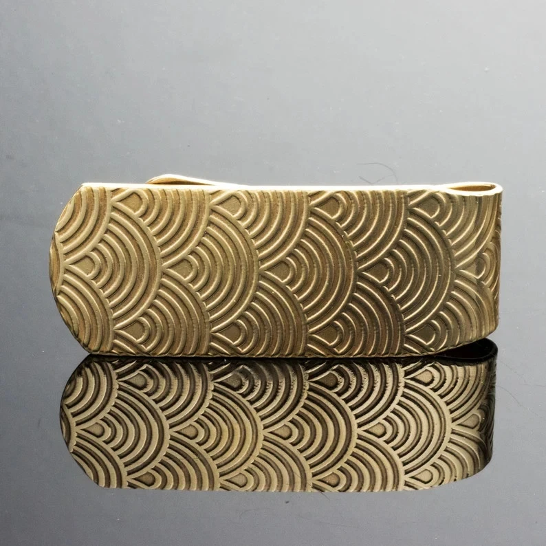 Art Deco Scallops 18K Yellow Gold Over Superb Money Clip For Unisex/Men/Women 1P - Image 4 of 4