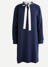 J Crew Navy Shift Dress With Necktie in 365 Crepe Long Sleeve 8