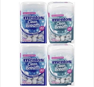 4 Count Mentos Clean Breath Sugarfree Hard Mint Peppermint & Mentos Clean Breath