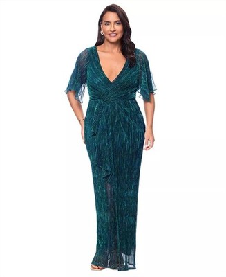 Betsy & Adam Metallic Ruffle Long Gown Jade Size 6 $249