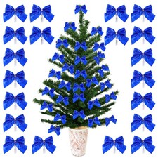 60 PCS Mini Christmas Tree Bows Blue Wreath Ornaments Decorative Wrapping