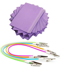 Dental Bib 50 Lavender + 5 Bib Clips Disposable Waterproof Patient Protection