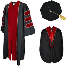 Deluxe Doctoral Graduation Gown Set - Red/Black/Gold