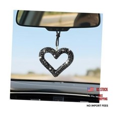 Bling Heart Car Hanging Accessories, Crystal Rhinestone Vehicle Rear View Black