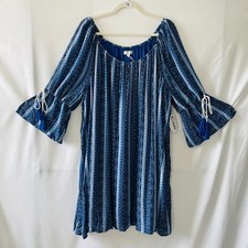 NWT Curve Womens Blue Bell Sleeve Tribal Inspired Fair Isle Tunic Dress Size 2X