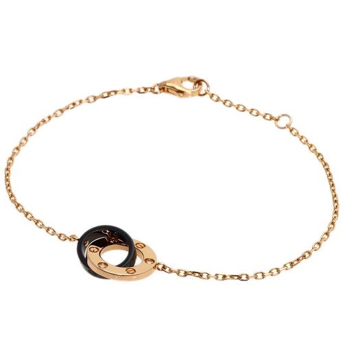 CARTIER  Love Circle Black Ceramic Diamond Bracelet K18 Pink Gold Ceramic La...