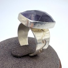 VTG Sterling Silver 925 Dark Purple Amethyst Briolette Statement Ring SZ 8