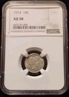 1914 Barber Dime NGC AU 58
