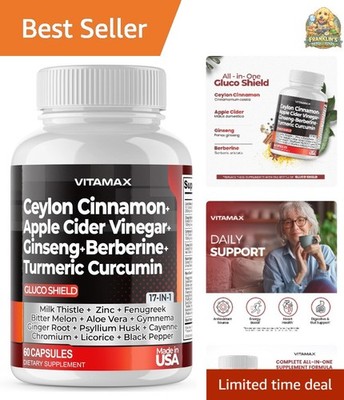 Ceylon Cinnamon, Apple Cider Vinegar, Turmeric - Gluco Health Support - Panax...