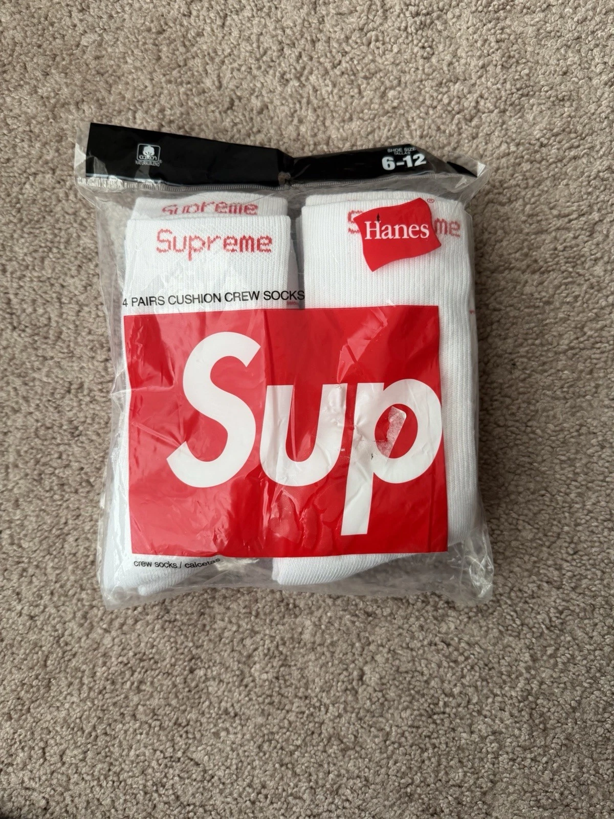 Supreme X Hanes Crew Socks - White, Pack of 4, Size 6-12
Opens in a new window or tab