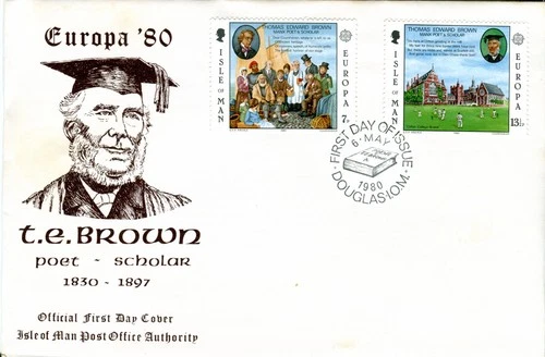 Isle of Man 1980 Europa. TE Brown Poet & Scholar FDC. First day Cover. CEPT