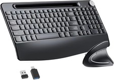 Full-Size Ergonomic Keyboard and Mouse, 2.4GHz Wireless Keyboard and vertical...