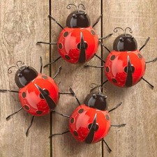 Metal Ladybugs Garden Wall Art Decor Fence Decorations for 4 Pack, Red