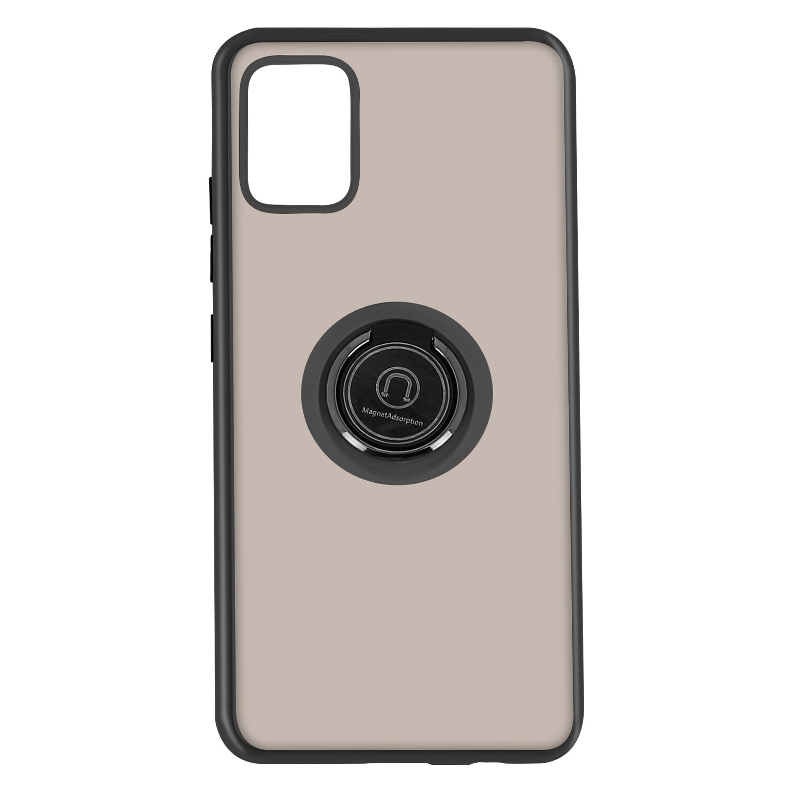 Coque Galaxy A51 bi-matière antichoc en métal noir avec anneau support rotatif