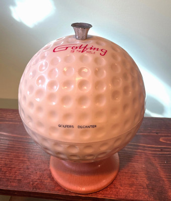 Vintage Golf Ball Decanter w/Shot Glasses
