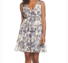 Spring Floral Lenon V-Neck Tiered Chiffon Dress Size Medium M Tie Back Romantic