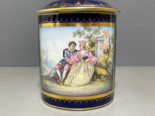 Teichert Stadt Meissen Tasse Deckeltasse Kobaltblauer Fond Watteau Gold 1.Wahl - Bild 9 von 16