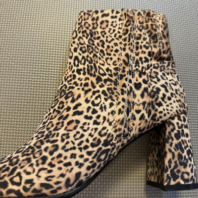 Sugar Boots Womens 8M Block Heels Leopard Side Zip Ankle