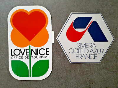 Set mit 2 Aufklebern LOVE NICE & RIVIERA COTE D'AZUR (80er Jahre)
