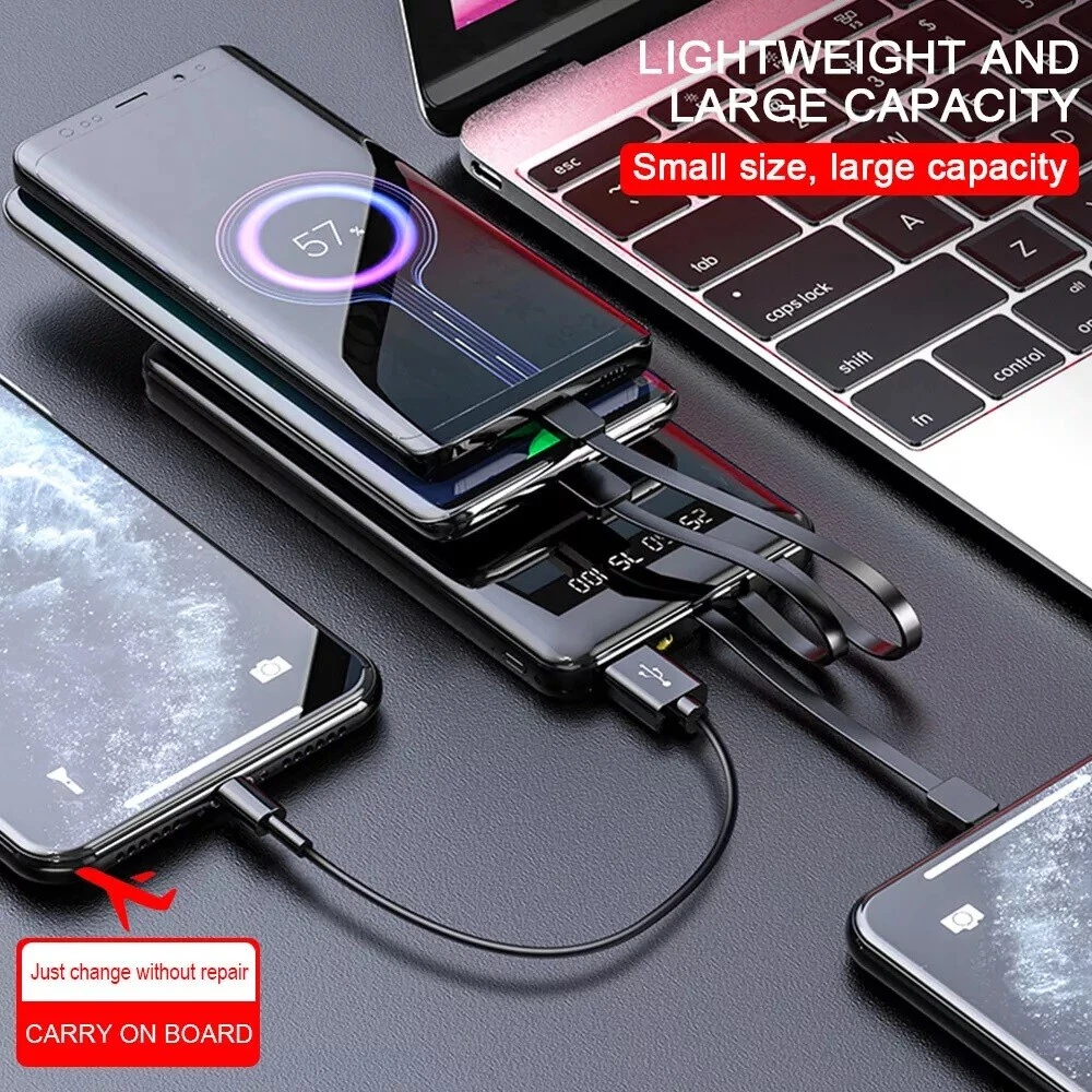 20000mAh Fast Charging Power Bank with 4 Cables Portable Battery Backup
