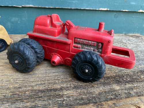 Vintage Red Auburn Rubber Tractor/ Bulldozer and Yellow Telephone Toy Truck - Picture 4 of 24