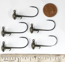 5pc-Ned Style Jig Head, 3/32.oz,Owner 5313 1/0 Hook, Green Pumpkin ,Baitkeeper