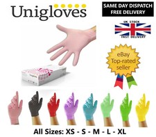 10 - 100 Unigloves Black Pink Pearl Nitrile Latex Disposable Gloves Food Safe 