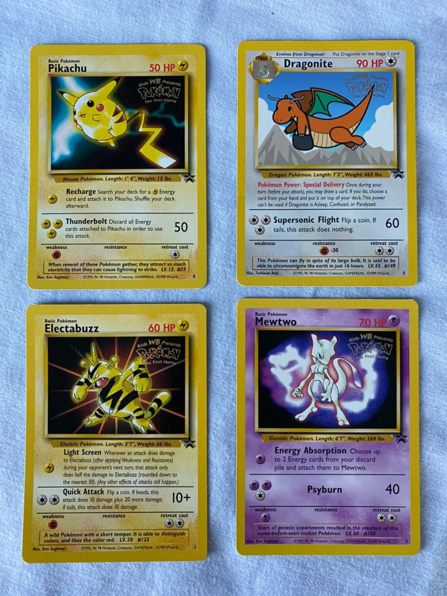  Pokemon Movie Promo Card Set of 4 Electabuzz, Dragonite,  Pikachu, and Mewtwo : Toys & Games