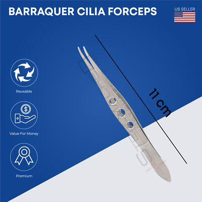 Barraquer Cilia Forceps Curved Tip 3 Holes Grip German Ophthalmic
